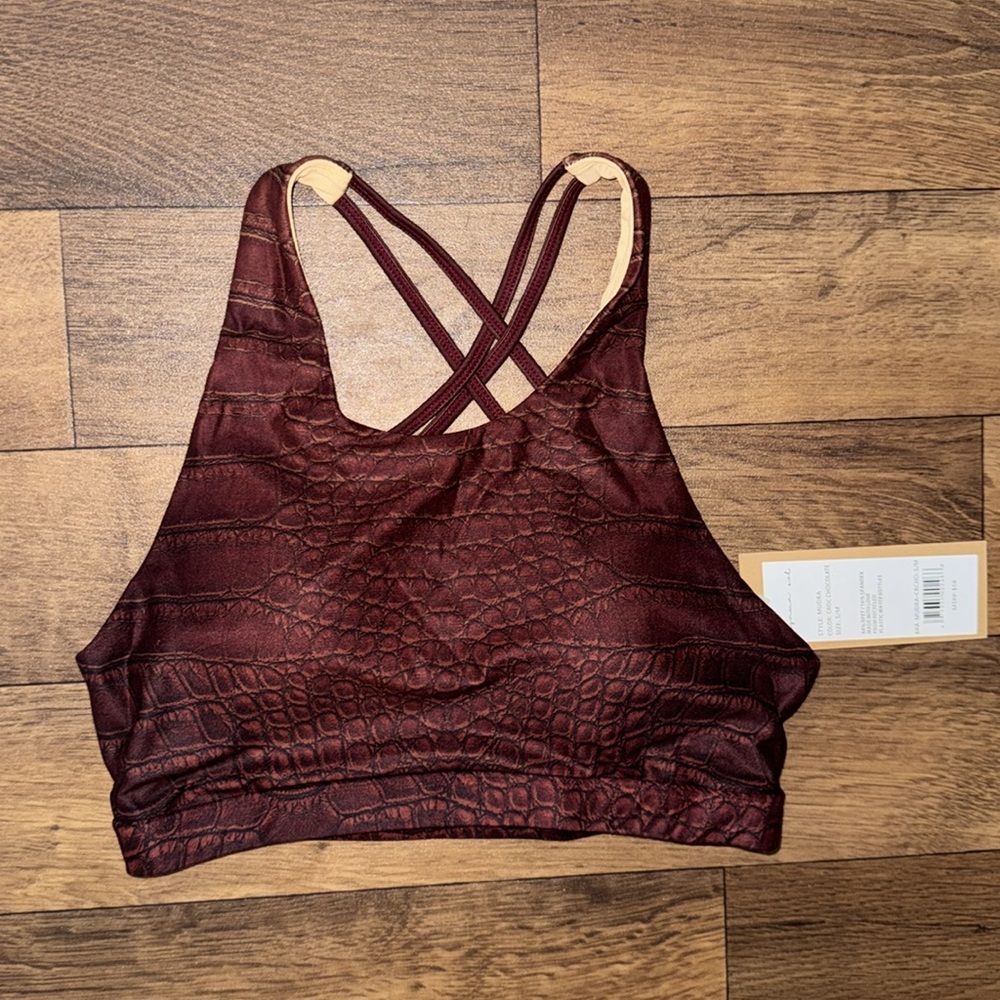Niyama Sol Size Small/Medium NWT Crocodile Chocolate Mudra Strappy Sports Bra